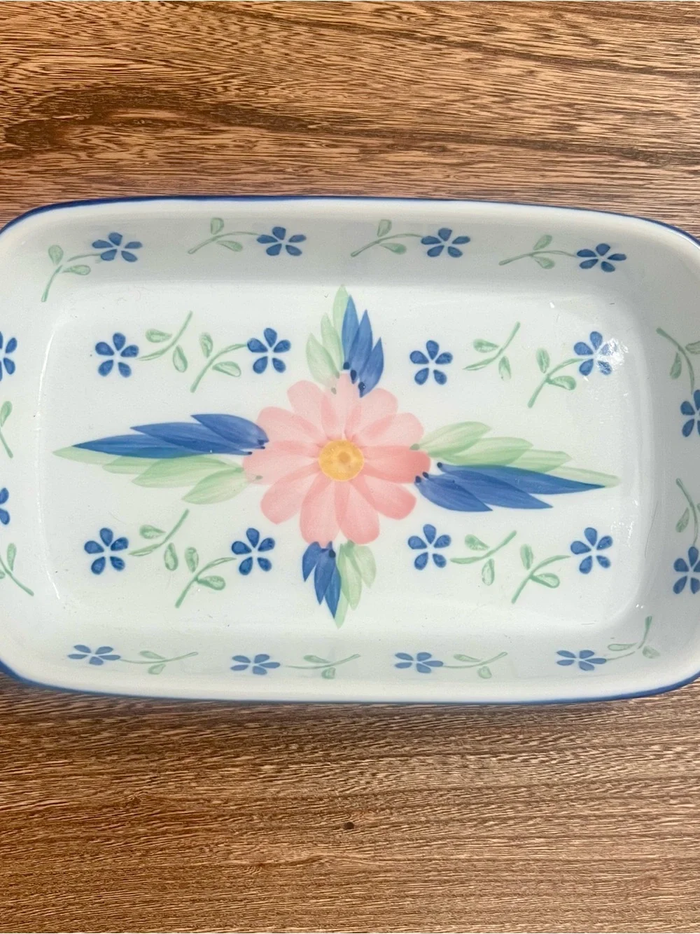 Small hand painted floral ceramic baking dish VTG